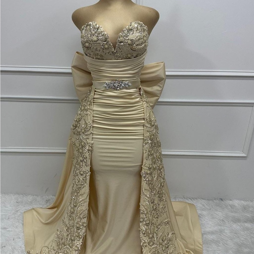 Custom Champagne Gold/ Prom Formal Dress w Colombian Faja- Size 6-8
